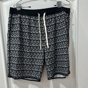 Fair Harbor Black and White Swim Trunks Geometric Design